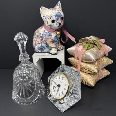 Staiger Crystal Desk Clock, Crystal Glass Bell, Ornament Pillows +	