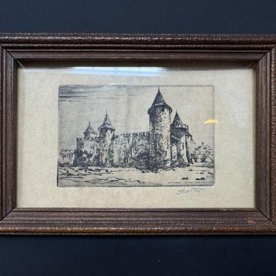 La Cite Citadel in Carcassonne - Mini Antique Castle Print	
