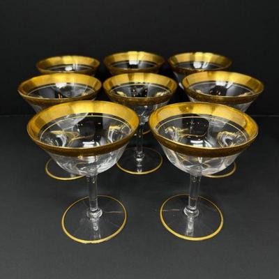 Tiffin-Inspired Gold Rimmed Coupe Glasses (9)	