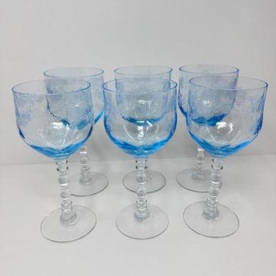#1 Fostoria-Style Blue Crystal Magnum Wine Glasses (Set of 6) - Large	