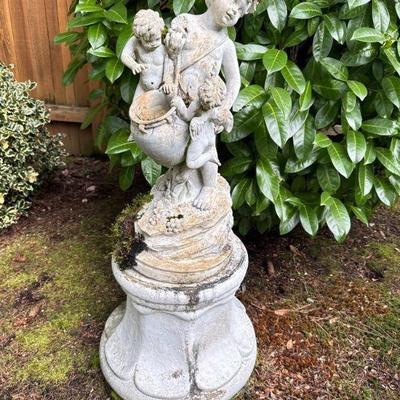 Vintage Heavy Composite Garden Statue – Cherubs w/ Urn on Pedestal	