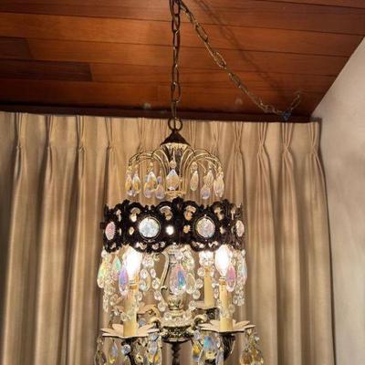 Vintage Plug-In Crystal Chandelier – Hollywood Regency Style	