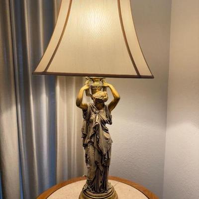 Vintage Grecian-Style Table Lamp – Woman Carrying Basket/Urn	