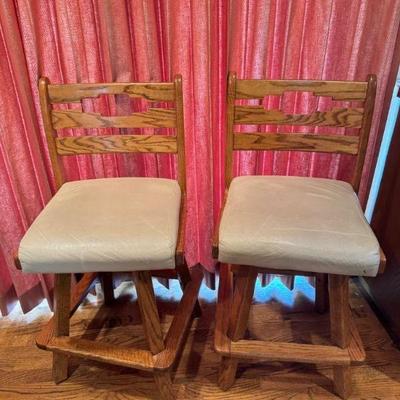 Pair of Vintage Southwest Style Bar Stools – Leather Padded Seats	