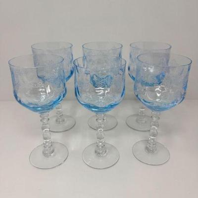 #2 Fostoria-Style Blue Crystal Magnum Wine Glasses (Set of 6) - Small	