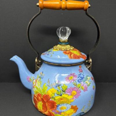 MacKenzie-Childs Style Flower Market Enamel Tea Kettle w/ Glass Knob	