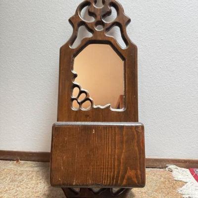 Vintage Wooden Wall Planter w/ Mirror – Rustic Hanging Decor	