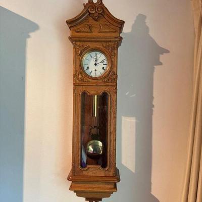 Oversized Antique Carved German Wall Clock - Roman Numeral Dial	