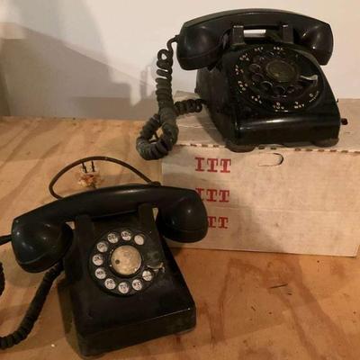 Vintage telephone collection rotary and wood wall phone