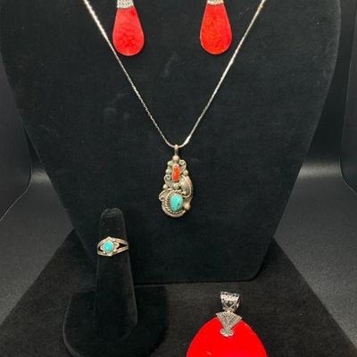 Sterling silver and red stone jewelry collection