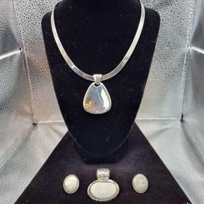 Sterling choker 2 slides, bracelet & earrings