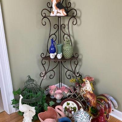 Decorative ceramic collection with metal corner shelf