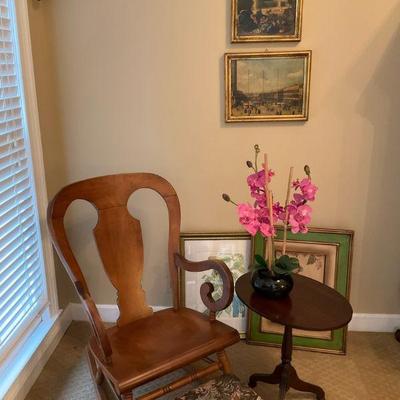 Solid wood rocking chair with footstool and side table