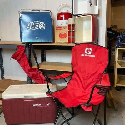 Lot of vintage pepsi cooler coleman coolers