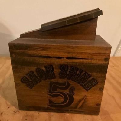 Vintage wooden shoe shine box 5 cents design
