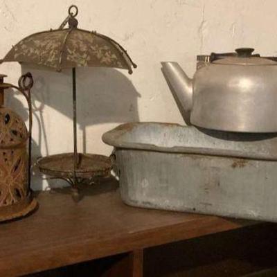 Rustic vintage metalware lantern lot farmhouse items