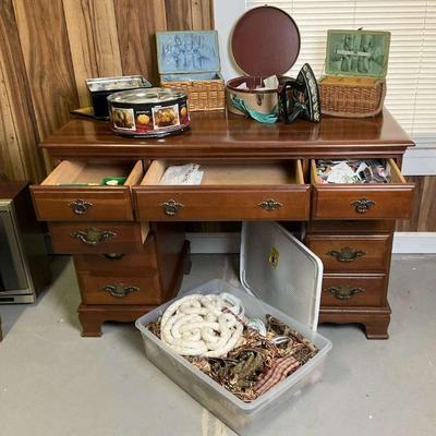 Cherry desk and sewing kits fabric
