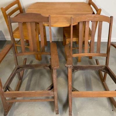 Dining table with matching chairs pair of wooden rocking chairs