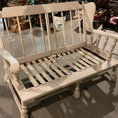 Vintage wooden bench frame spindle back design