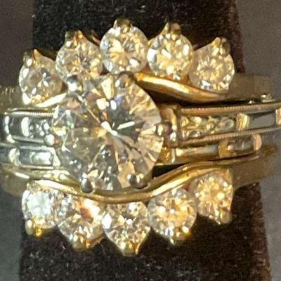 14k yellow gold diamond engagement and wedding ring set