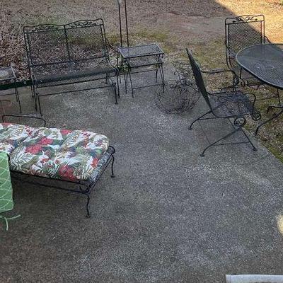 Lot of metal outdoor furniture table w 4 chairs glider, chaise, etc