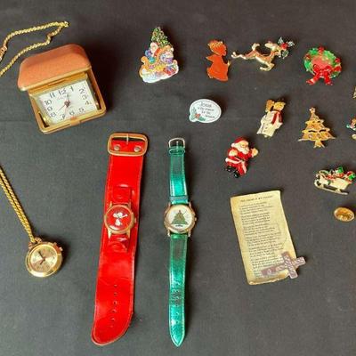 Vintage christmas watches pins, and collectibles