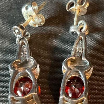 Sterling silver and garnet dangle earrings