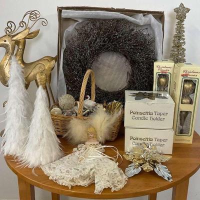 Elegant christmas decor lot with gold white theme