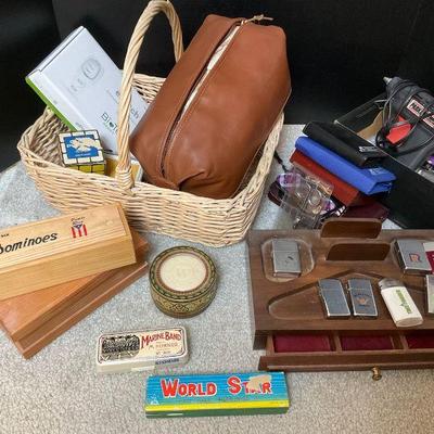 Harmonica toiletry bag, metal lighters, glue gun, sewing