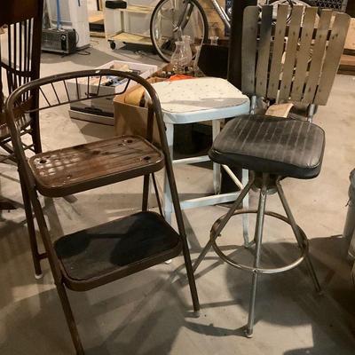 Vintage metal chairs step stool lot