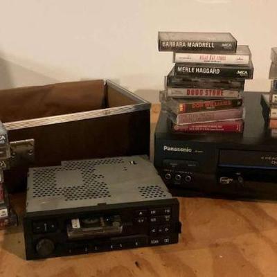 Vintage audio cassette player and vcr player lot with cassettes