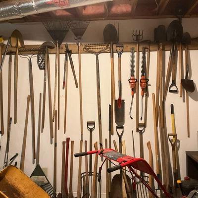 Large lot of garden and landscaping tools