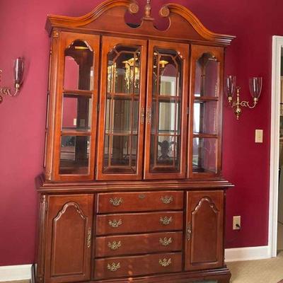 Lexington cherry china cabinet lighted two pieces