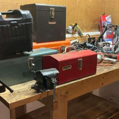 Workbench toolboxes, and power tools lot