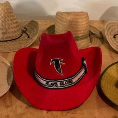 Cowboy hat collection of 6 hats including atlanta falcons john deere