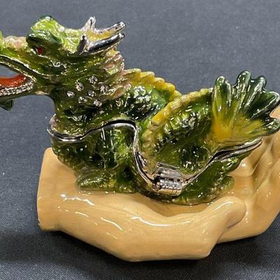 Keren Kopal Enameled Dragon Hand Trinket Box