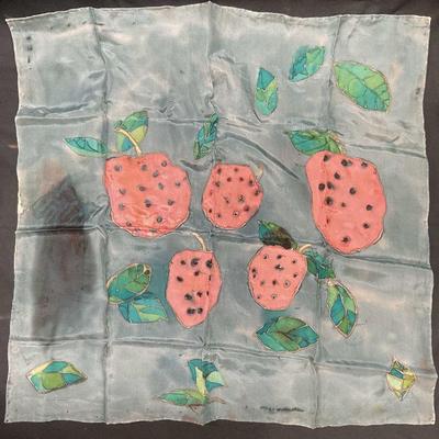 Vintage Hand Painted Silk Strawberry Scarf
