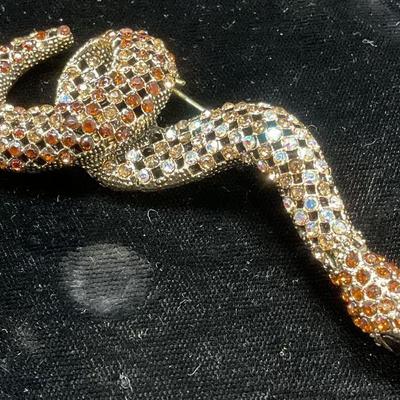 Gold Tone Crystal Snake Brooch, 3.5 Inches

