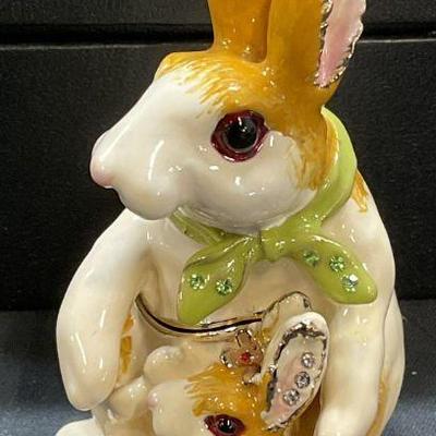 Keren Kopal Enameled Rabbit Trinket Box
