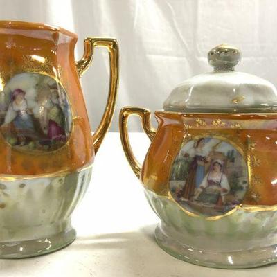 Lot 2 German Porcelain Cream & Lidded Sugar Dish
