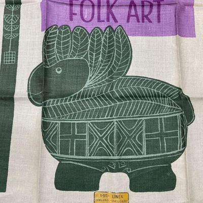 Vintage Polish Folk Art Print Linen Textile NWT
