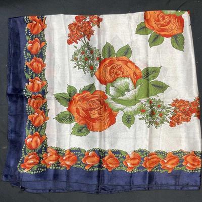 Blue & Red Floral Print Scarf
