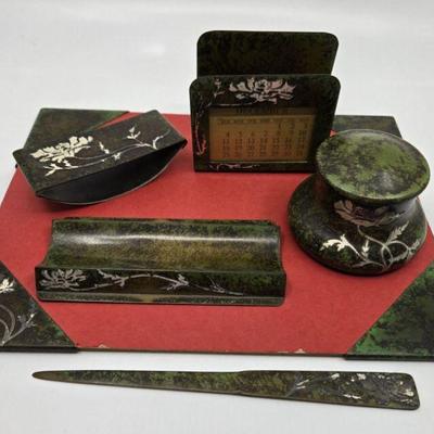 Heintz  Art Metal Shop Overlay Bronze Desk Set