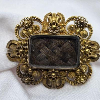 Antique Gold Victorian Memorial Hair Jewelry