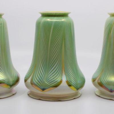 Set of Three Quezal Art Glass Lamp  Shades