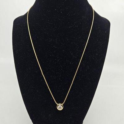 14K Yellow Gold Solitaire Diamond Necklace