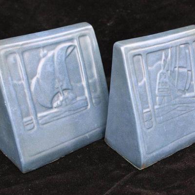 Pair of Marblehead Pottery Sailboat Bookends