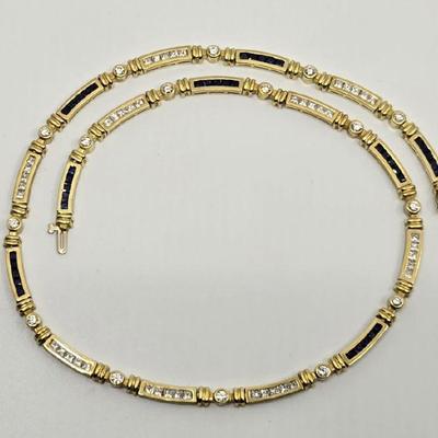 18K Yellow Gold Diamond & Sapphire Necklace