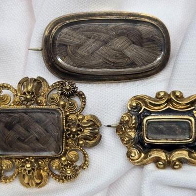 Antique Gold Victorian Memorial Hair Jewelry