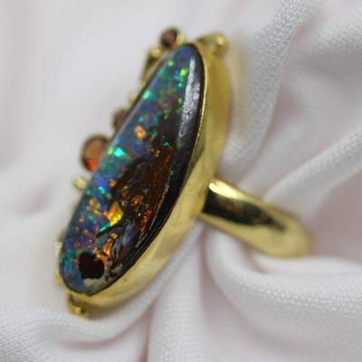 18K Yellow Gold Fire Opal Designer Ring